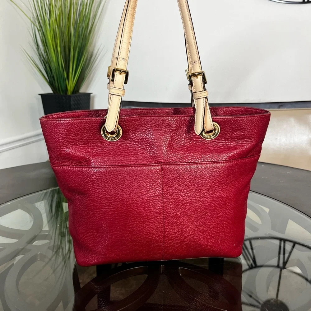 MICHAEL Michael Kors Bedford Red Pebbled Leather Pocket Tote